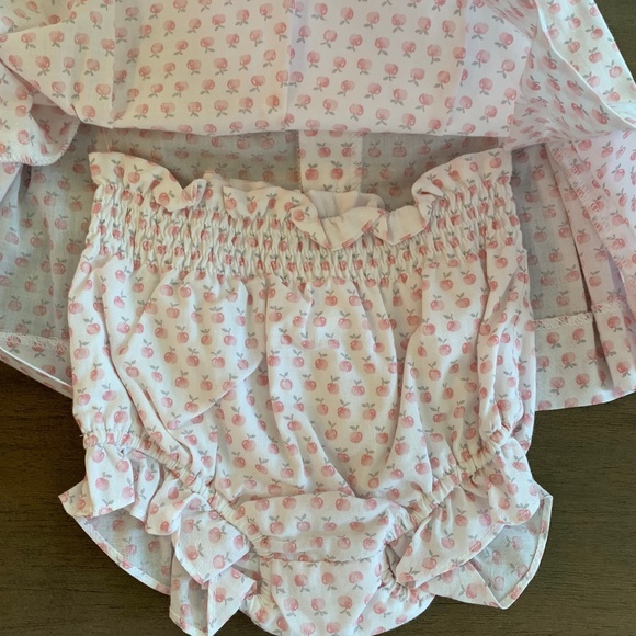 New Luli & Me Apples Print Smocked Bishop Dress - Picture 3 of 5